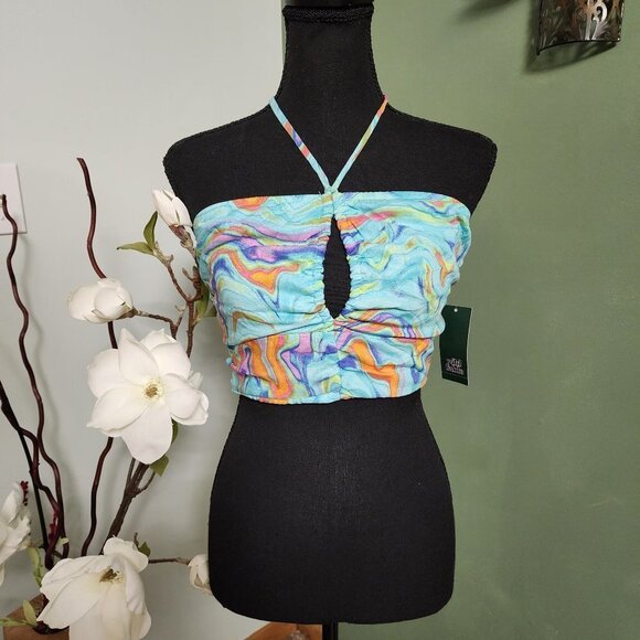 Wild Fable Women's Size Aqua Blue Swirl Sleeveless Woven Cropped Top - Picture 4 of 6